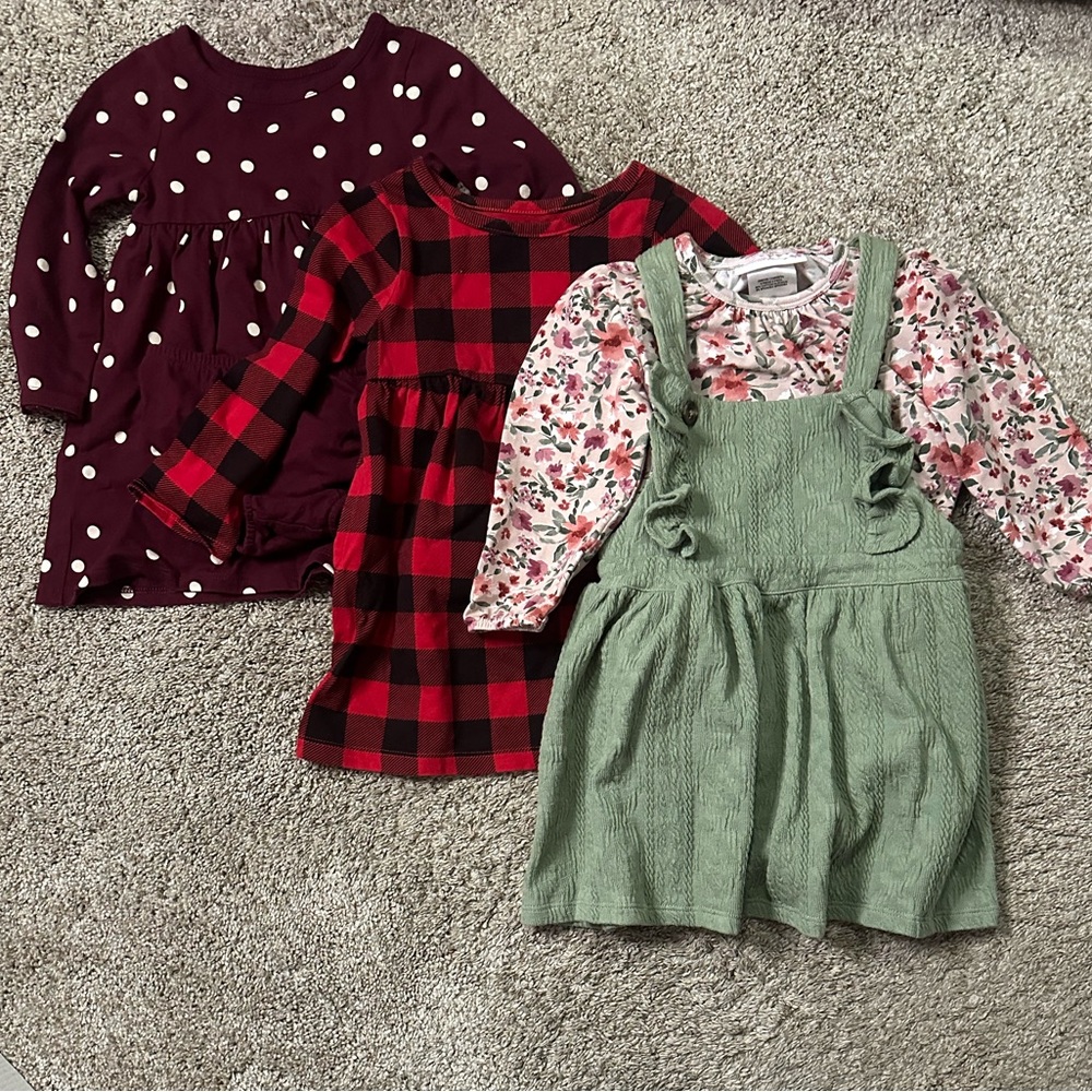 Set of Three Baby Dresses - Red, Burgundy, Green